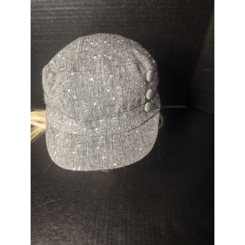 Gray Speckled Cadet Cap Military Style Flat Top Hat with Side Button Detail